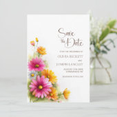 Rustic Pink Orange Floral Wedding Save the Date セーブザデート (スタンド正面)