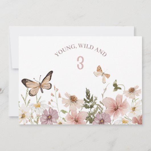 Rustic Pink Photo Wildflowers 3rd Birthday 招待状 (裏面)
