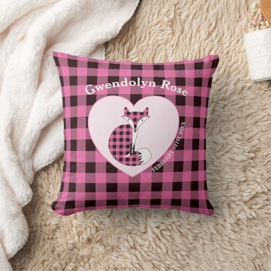 Rustic Pink Plaid Cute Fox Baby クッション (ブランケット)