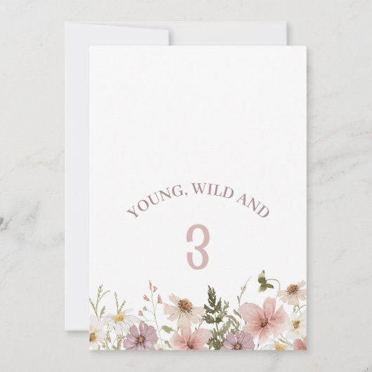 Rustic Pink Purple Wildflowers 3rd Birthday  招待状 (裏面)