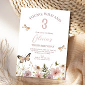 Rustic Pink Purple Wildflowers 3rd Birthday  招待状