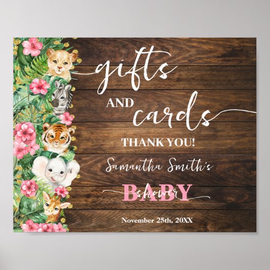 Rustic Pink Safari Animal Gift & Cards Baby Shower ポスター (正面)