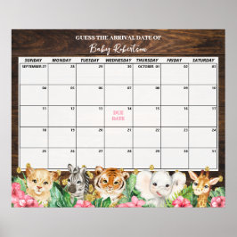 Rustic Pink Safari Baby Guess Due Date Calendar ポスター
