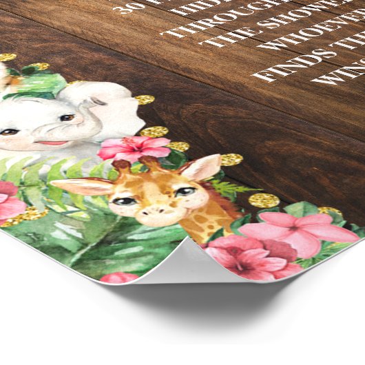 Rustic Pink Safari Pacifier Hunt Baby Shower Game ポスター (角)