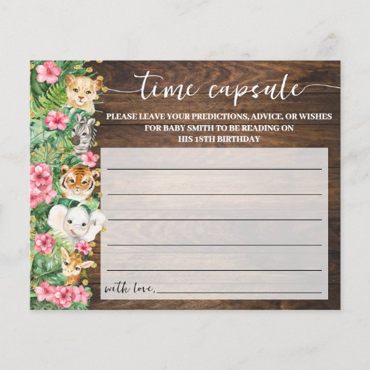 Rustic Pink Safari Time Capsule Baby Shower Card チラシ (正面)