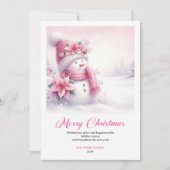 Rustic Pink Snowman Printable Winter Scene Greetin シーズンカード (正面)