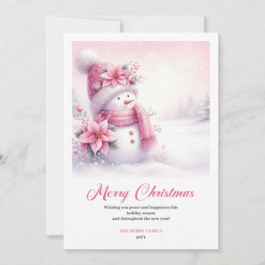 Rustic Pink Snowman Printable Winter Scene Greetin シーズンカード (正面)
