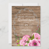Rustic Pink Watercolor Poppies Quinceañera 招待状 (正面)