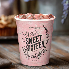 Rustic Pink Western Cowgirl Sweet Sixteen Birthday 紙コップ