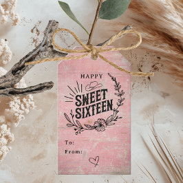 Rustic Pink Western Floral Happy Sweet Sixteen ギフトタグ