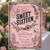 Rustic Pink Western Floral Sweet Sixteen Birthday  招待状