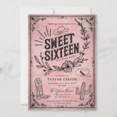 Rustic Pink Western Floral Sweet Sixteen Photo 招待状 (正面)