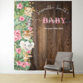 Rustic Pink Wild Safari Animal Welcome Baby Shower タペストリー (インサイチュ)