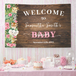 Rustic Pink Wild Safari Welcome Baby Shower Banner 横断幕