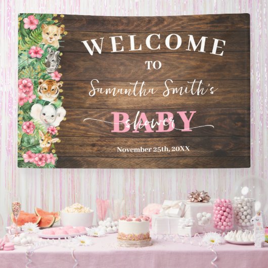 Rustic Pink Wild Safari Welcome Baby Shower Banner 横断幕 (パーティー)