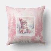 Rustic Pinkmas Winter Forest Kids Holiday Pillow クッション (裏面)