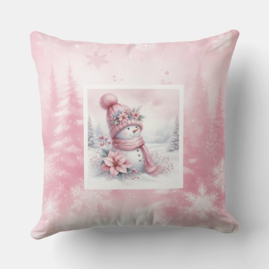 Rustic Pinkmas Winter Forest Kids Holiday Pillow クッション (裏面)