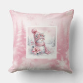 Rustic Pinkmas Winter Forest Kids Holiday Pillow クッション (正面)