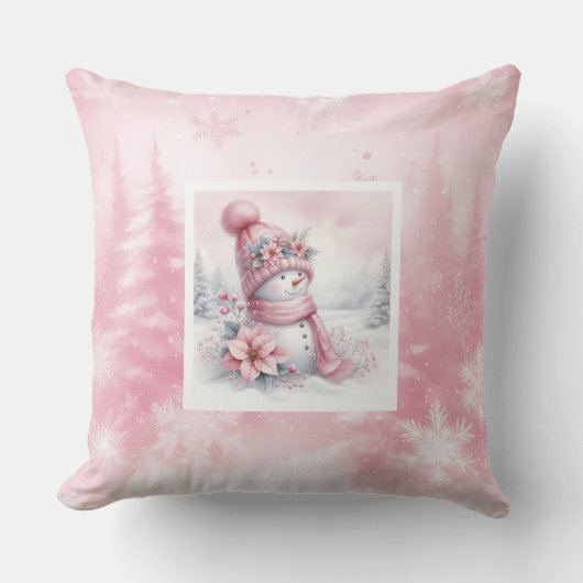 Rustic Pinkmas Winter Forest Kids Holiday Pillow クッション (正面)