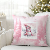 Rustic Pinkmas Winter Forest Kids Holiday Pillow クッション