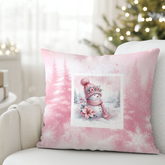 Rustic Pinkmas Winter Forest Kids Holiday Pillow クッション