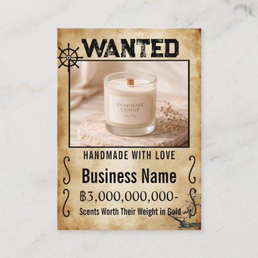 Rustic Pirate Wanted Poster Candle Business 名刺 (正面)