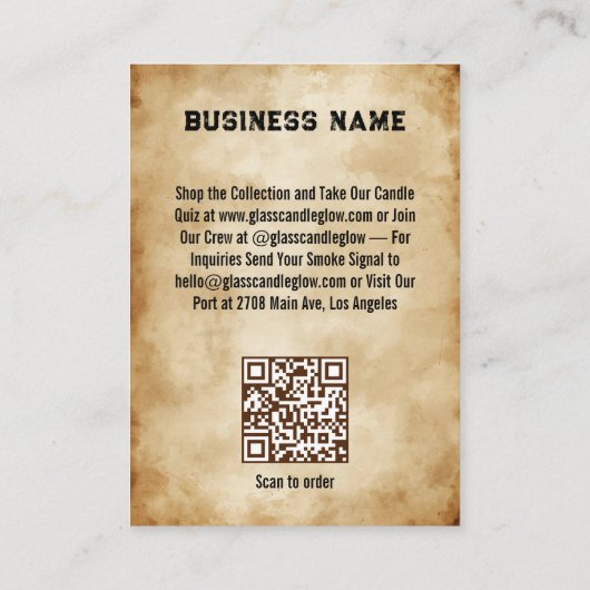Rustic Pirate Wanted Poster Candle Business 名刺 (裏面)