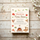 Rustic Pizza Oven 7th Birthday Party Invitation 招待状