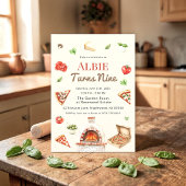 Rustic Pizza Party 9th Birthday Invitation 招待状