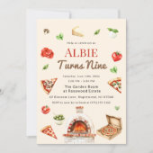 Rustic Pizza Party 9th Birthday Invitation 招待状 (正面)