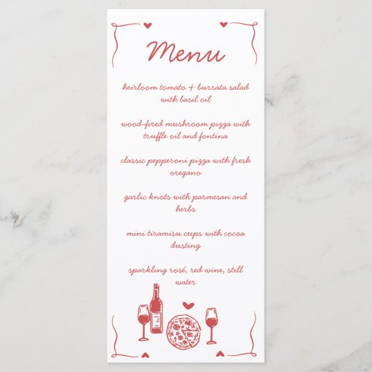 Rustic Pizza & Wine Bridal Shower Flat Menu メニュー (正面)