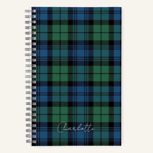 Rustic Plaid Campbell Green Blue Tartan ノートブック (正面)