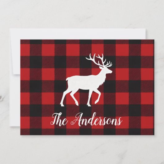 Rustic Plaid Deer Personalized Holiday Card シーズンカード (正面)
