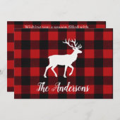 Rustic Plaid Deer Personalized Holiday Card シーズンカード (正面/裏面)