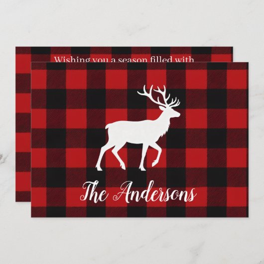 Rustic Plaid Deer Personalized Holiday Card シーズンカード (正面/裏面)
