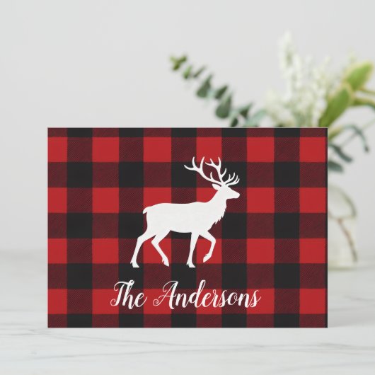 Rustic Plaid Deer Personalized Holiday Card シーズンカード (スタンド正面)