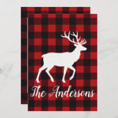 Rustic Plaid Deer Personalized Holiday Card シーズンカード (正面/裏面)