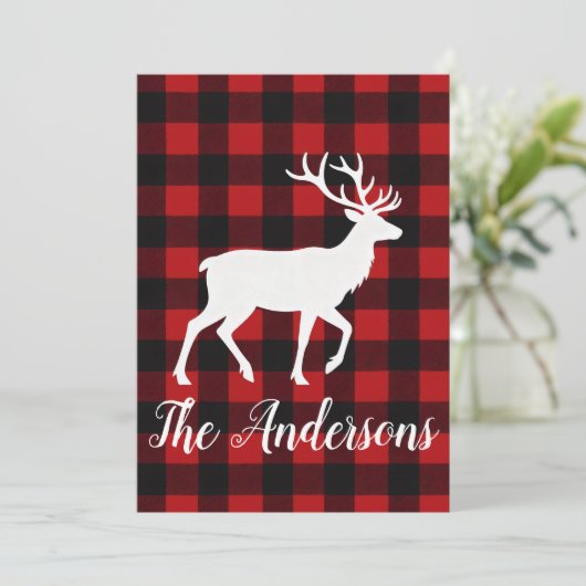 Rustic Plaid Deer Personalized Holiday Card シーズンカード (スタンド正面)