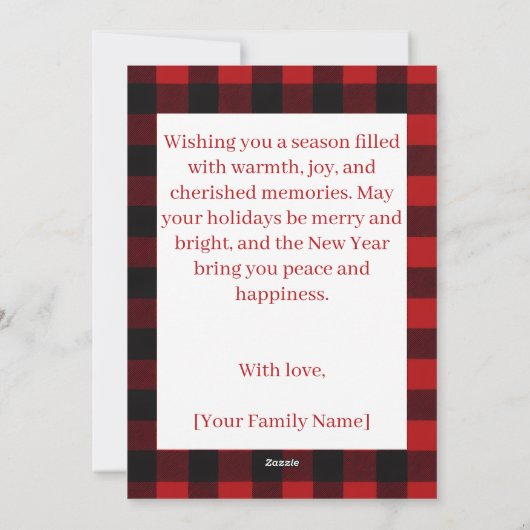 Rustic Plaid Deer Personalized Holiday Card シーズンカード (裏面)