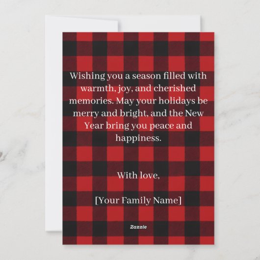 Rustic Plaid Deer Personalized Holiday Card シーズンカード (裏面)