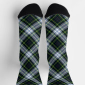 Rustic Plaid Gordon Tartan Green White Pattern ソックス (上部)