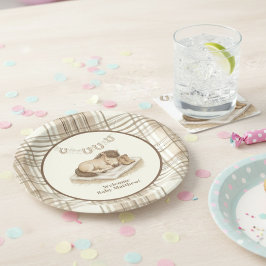 Rustic Plaid Horseshoe & Cowboy Boots Party Plate ペーパープレート