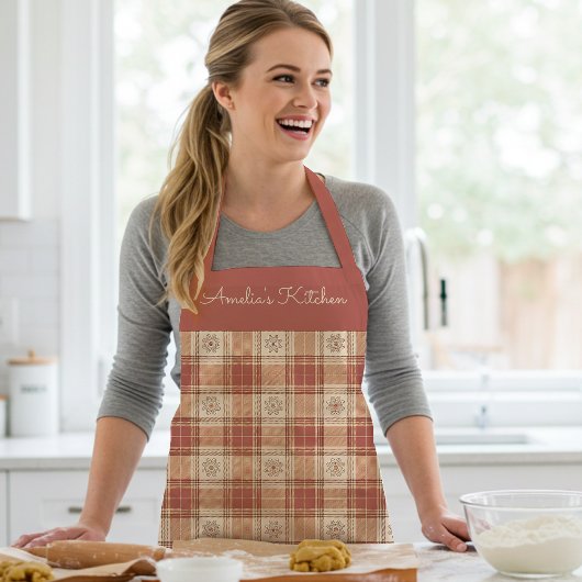 Rustic Plaid Pattern Terracotta Ivory エプロン