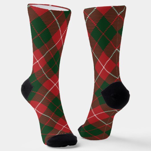 Rustic Plaid Red Green Tartan Holiday ソックス (傾斜あり)