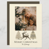Rustic Plaid Reindeer Trees Holiday Card シーズンカード (正面/裏面)