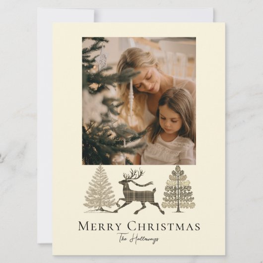 Rustic Plaid Reindeer Trees Holiday Card シーズンカード (正面)