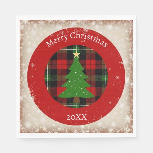 Rustic Plaid Snowflake  スタンダードランチョンナプキン (正面)