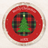 Rustic Plaid Snowflake  ラウンドペーパーコースター (正面)