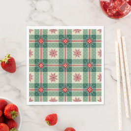 Rustic Plaid Snowflakes Green Holiday Pattern  スタンダードランチョンナプキン