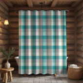 Rustic Plaid Turquoise Gray Beige シャワーカーテン
